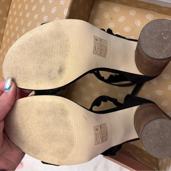 Call It Spring Black Ruffle Strap Block Heel Sandals - Picture 2 of 3